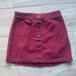 Girls Corduroy Button-Front Skirt in Burgundy, Size 7/8